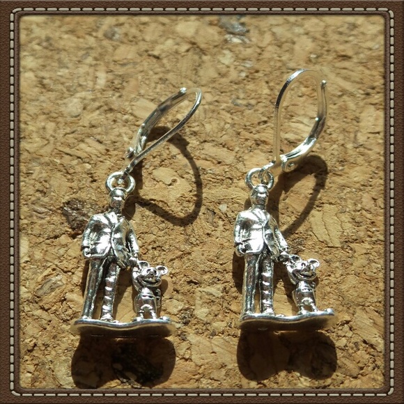Man and Mouse holding Hands Silver Tone Earrings - Picture 4 of 9